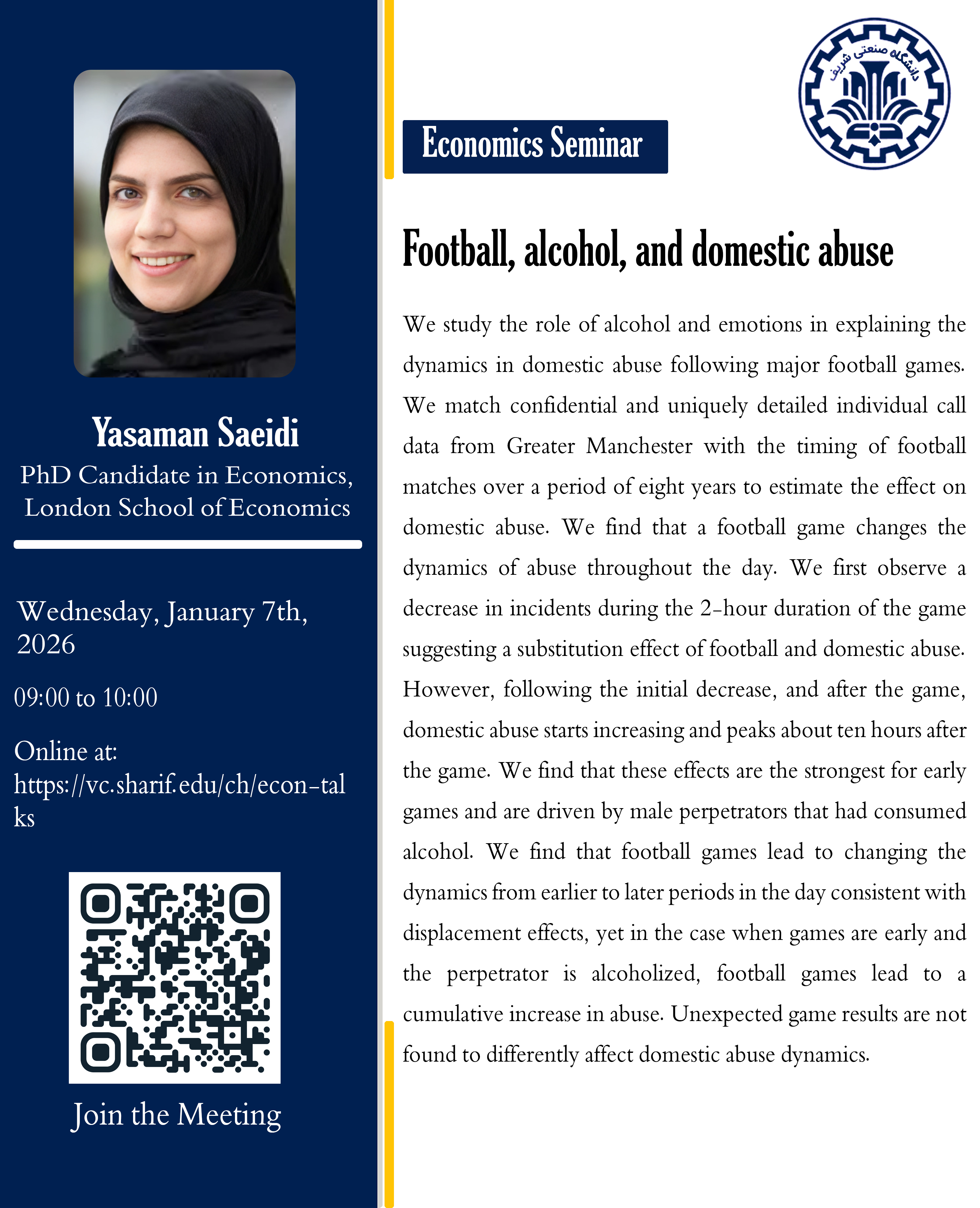 Economics Seminar: Yasaman Saeidi